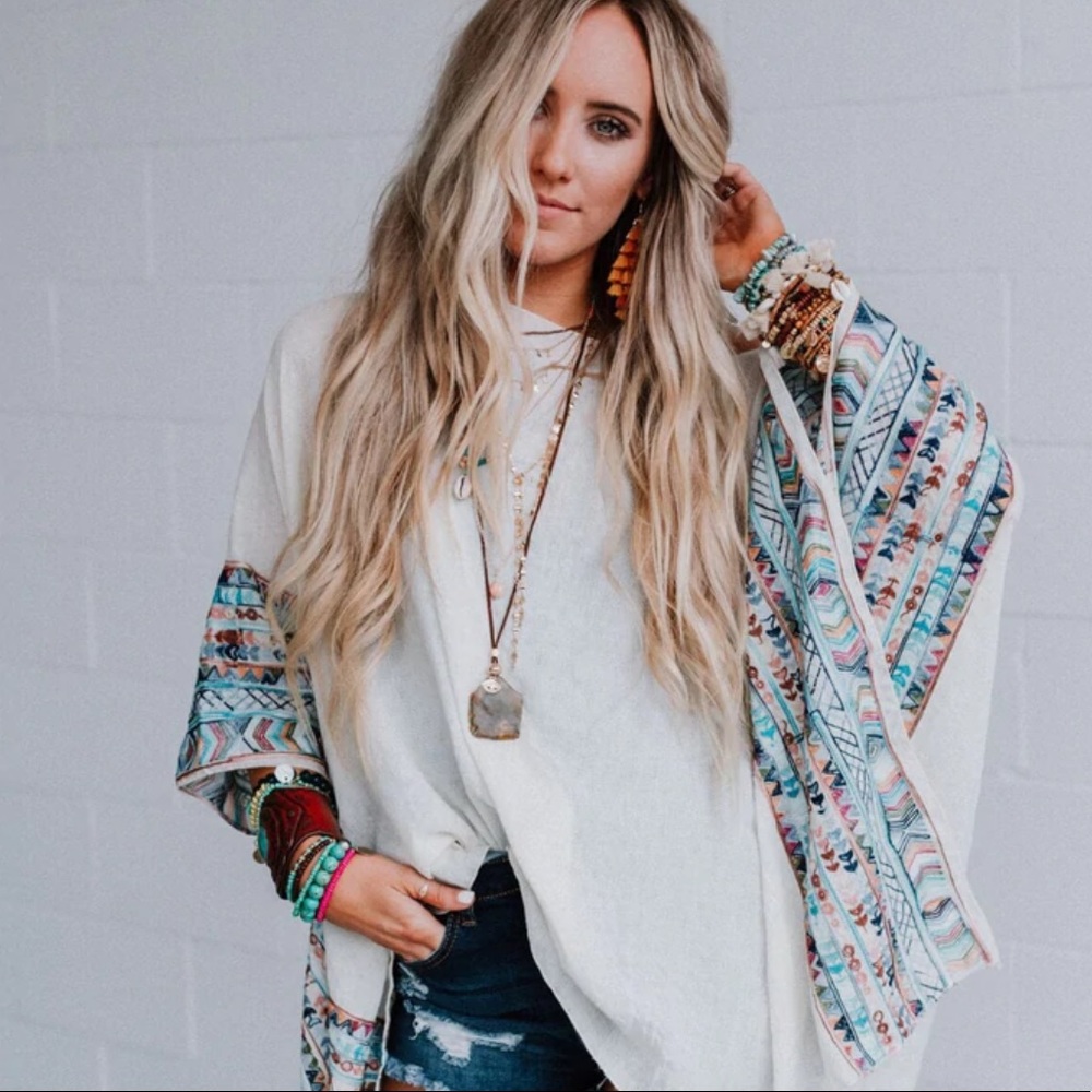 Three Bird Nest Fallon Embroidered Poncho